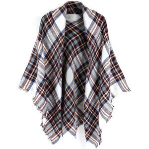 Women's Plaid Scarf Blanket Wrap Brown Blue